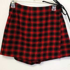No Boundaries Y2K Wrap Mini Skirt Skort Plaid Red & Black 7Jr EUC